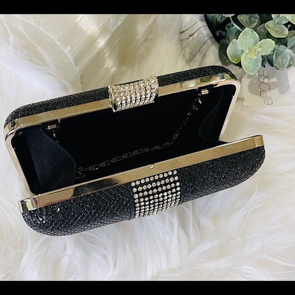 CRYSTAL ENCRUSTED EVENING BAG beaded EVENING BAG black w chain TIMELESS CLASSIC - Picture 5 of 10